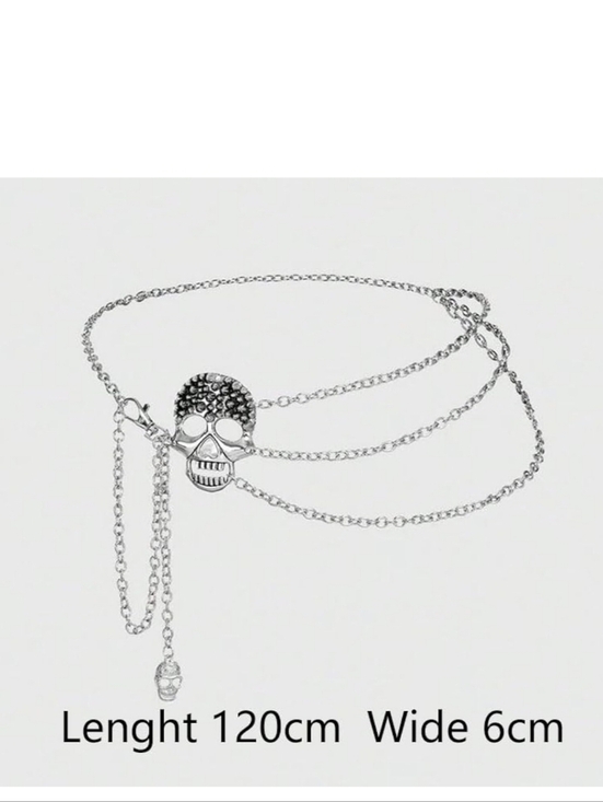 Silver Skull Chain Waist Belt - Black main image 4